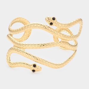 Gold Snake Metal Bracelet Cuff Bangle Beaded Statement Jewelry